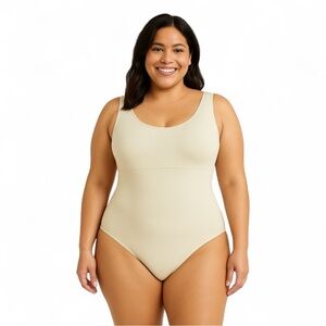 Spanx XL Cream Bodysuit Shapewear - Seamless Thong Fit - Sculpt & Smooth